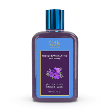 Blue Nectar Exfoliating Body Wash & Scrub for Rough & Bumpy Skin | French Lavender Tan Removal Body Scrub for Women & Men (10 herbs, 250ml)